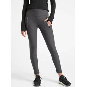 Athleta Stellar High Rise Anthracite Grey Legging Trouser Seam Zip Pocket Tight